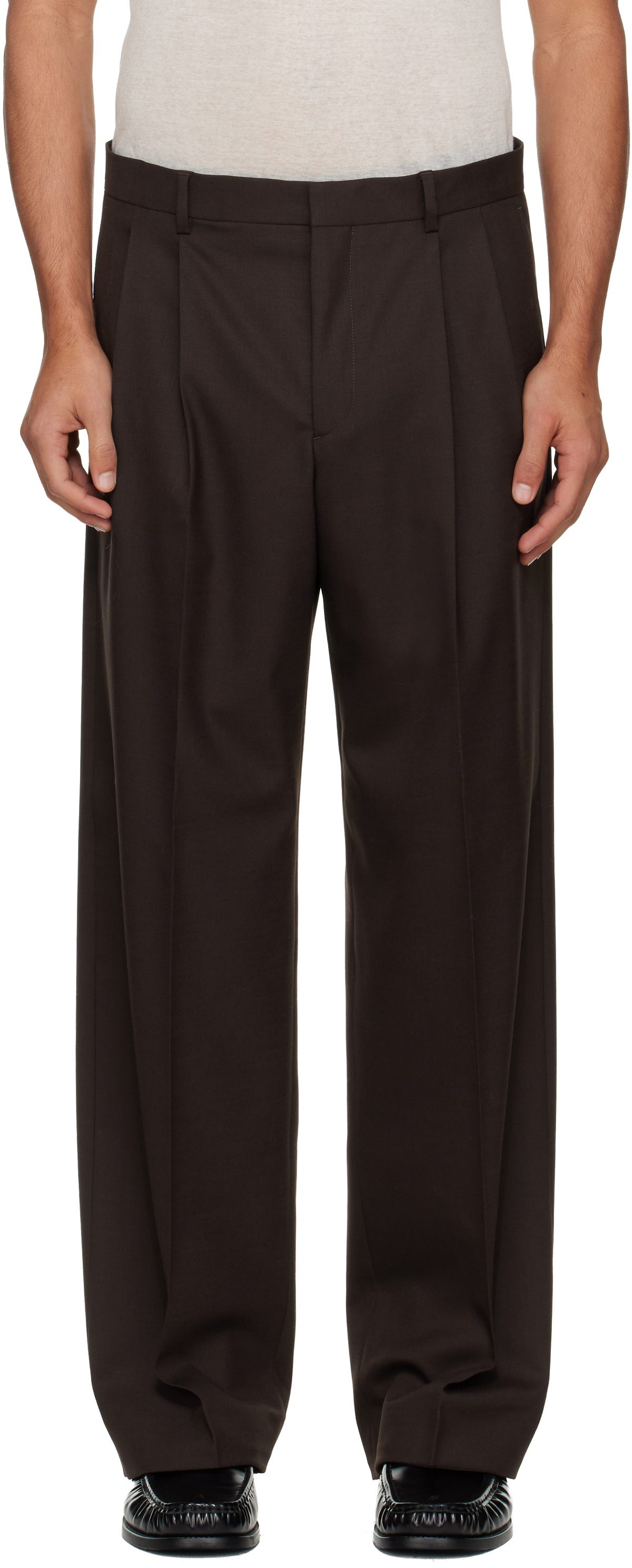 Sunflower Brown Wide Pleated Trousers