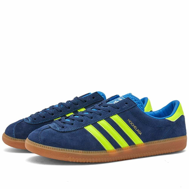 Photo: Adidas Men's SPZL Hochelaga Sneakers in Night Indigo/Solar Orange/Bluebird