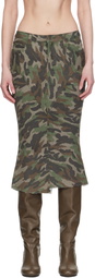 Fax Copy Express Green Camouflage Fishtail Denim Midi Skirt