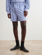 SAINT LAURENT - Straight-Leg Striped Cotton-Poplin Drawstring Shorts - Blue