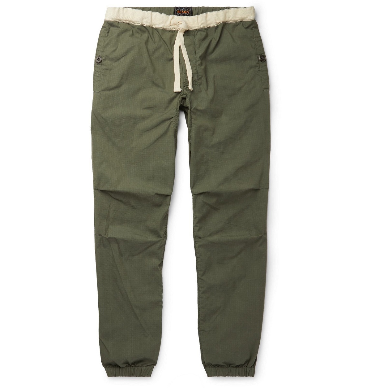 Photo: Beams Plus - Slim-Fit Tapered Grosgrain-Trimmed Cotton-Blend Ripstop Drawstring Trousers - Green