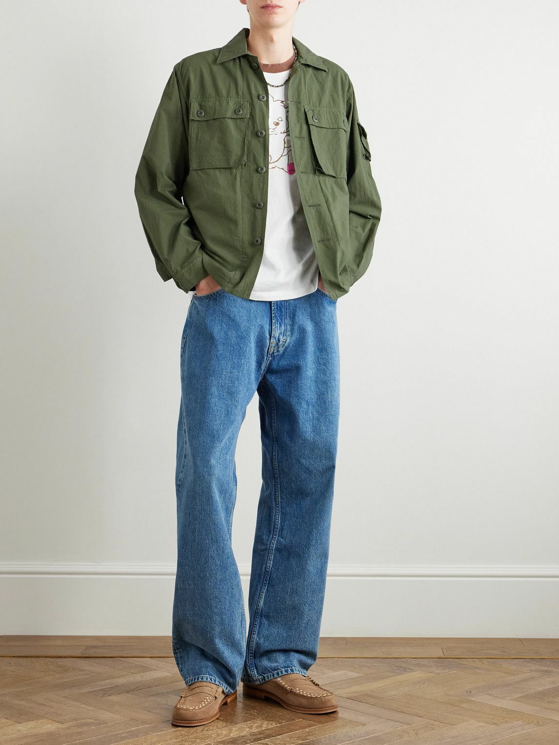 BEAMS PLUS コットン　ジャケット カーキ S Beams Plus - Cotton-Ripstop Overshirt - Green Beams Plus