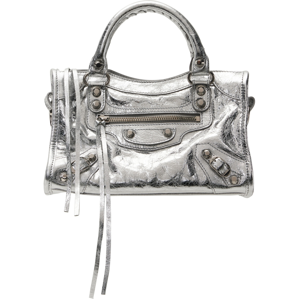 Balenciaga Silver 'Le City Mini' Metallic Lamb Leather Bag