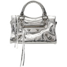Balenciaga Silver 'Le City Mini' Metallic Lamb Leather Bag