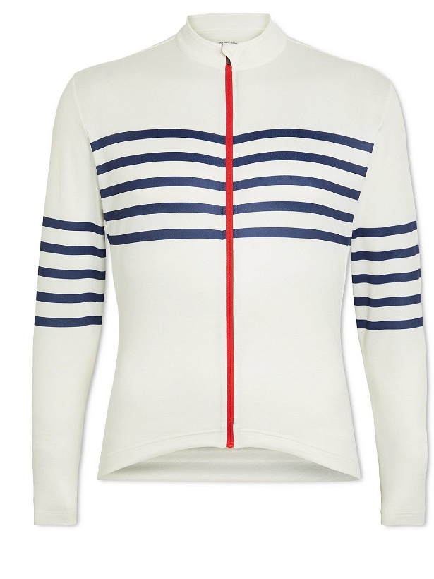 Photo: Café du Cycliste - Embroidered Striped Cycling Jersey - White