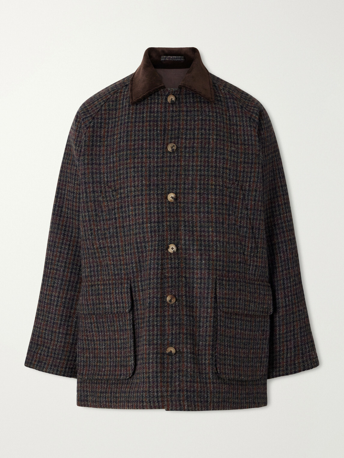 De Bonne Facture - Checked Corduroy-Trimmed Wool-Tweed Jacket - Brown