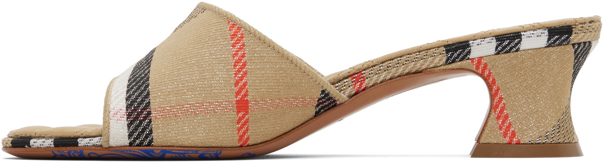 Burberry Tan Check Sloane Mule Heeled Sandals