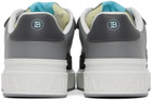 Balmain Gray & White B-Court Flip Perforated Leather Sneakers