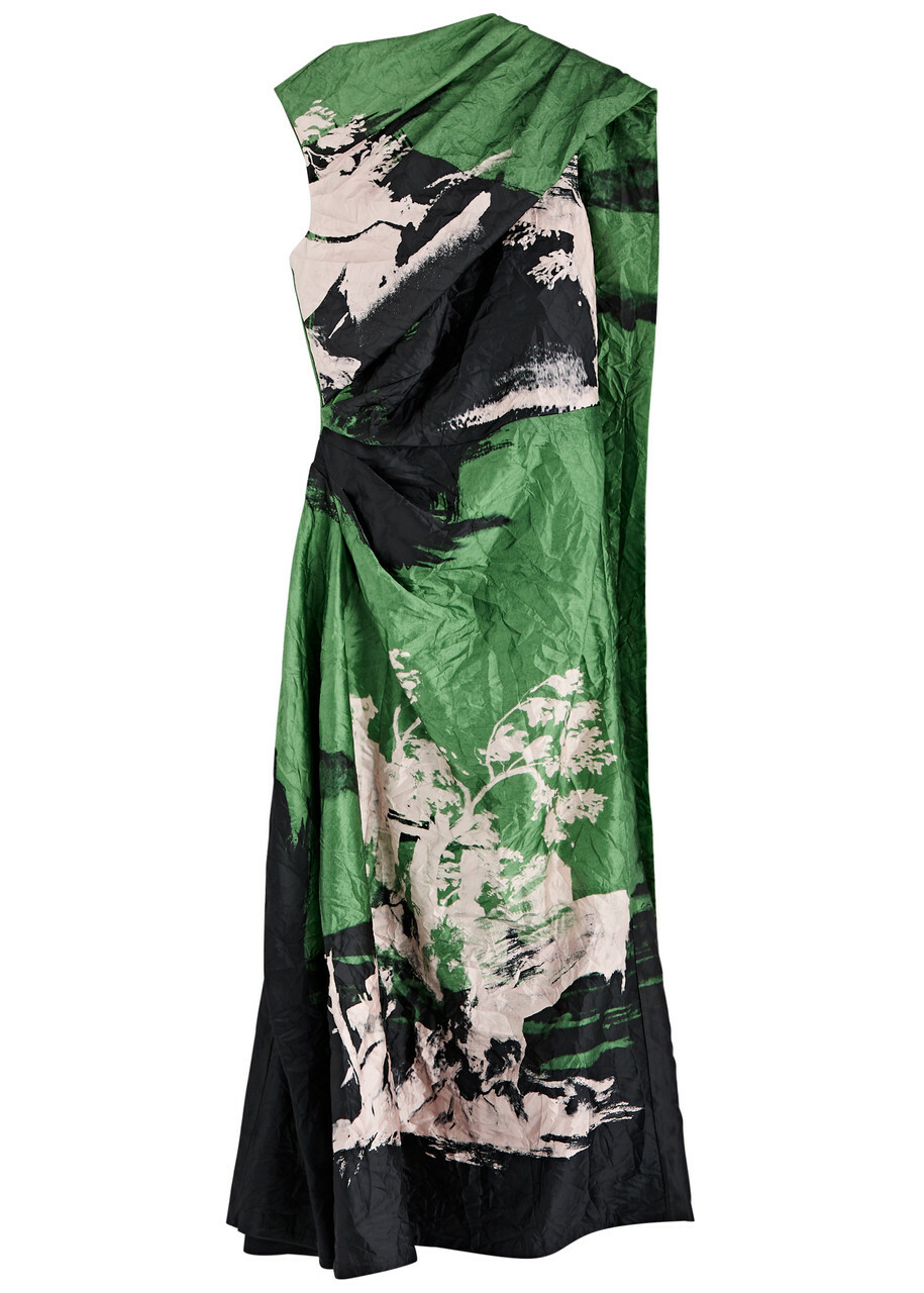 Erdem Printed Scarf-effect Satin Midi Dress Multi Print