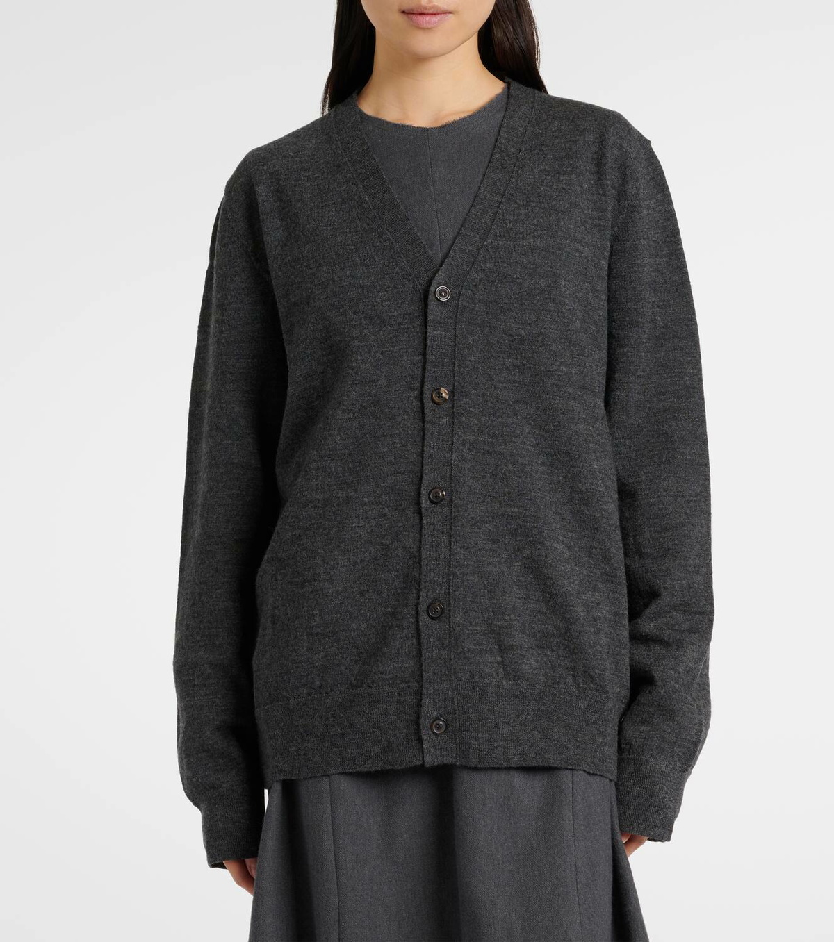 Maison Margiela Leather-trimmed wool cardigan Maison Margiela