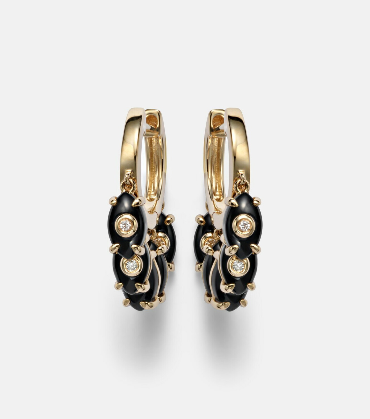 Sydney Evan 14kt gold (585/1000) hoop earrings with onyx and diamonds
