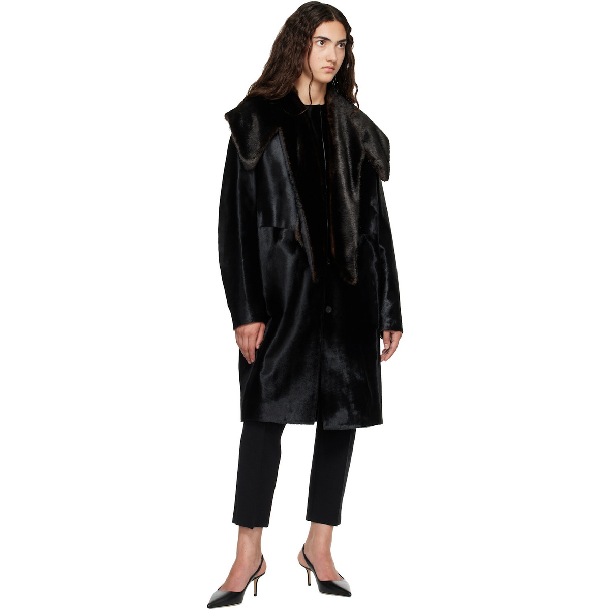 Loulou de Saison Black LOTTA Pony-Effect Leather Coat