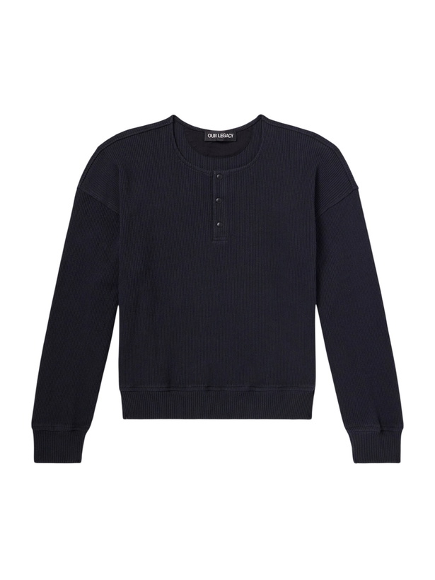 Photo: Our Legacy - Ballon Ribbed Stretch-Cotton Henley T-shirt - Black