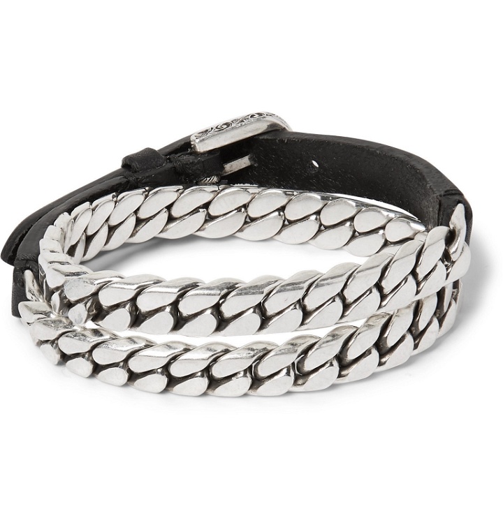 Photo: Gucci - Leather and Burnished Sterling Silver Wrap Bracelet - Silver