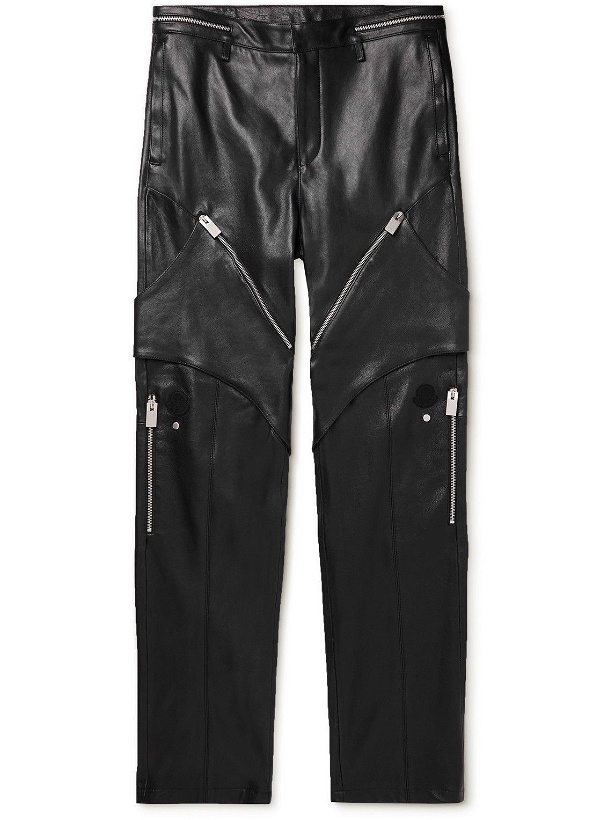 Photo: Moncler Genius - Alyx Straight-Leg Panelled Zip-Embellished Leather Trousers - Black