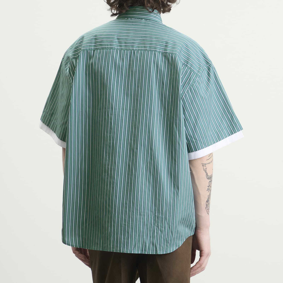Le Père Men's Double Short Sleeve Shirt in Office Green