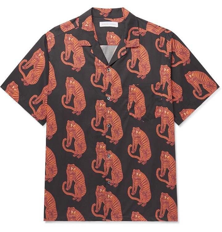 Photo: Desmond & Dempsey - Cuban Camp-Collar Printed Cotton Pyjama Shirt - Orange