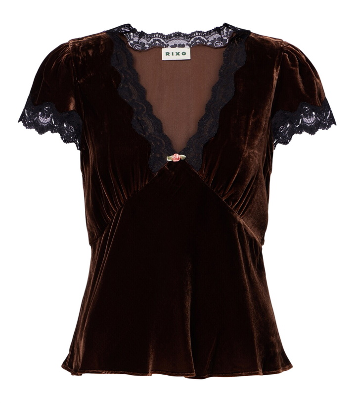 Photo: Rixo Karia lace-trimmed velvet top