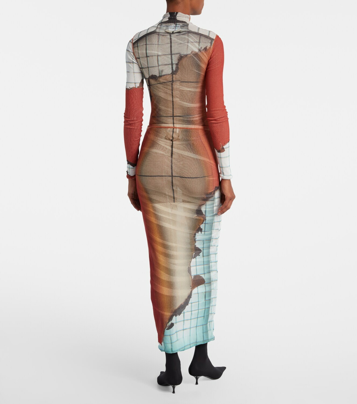 Jean Paul Gaultier Fire printed mesh bodysuit