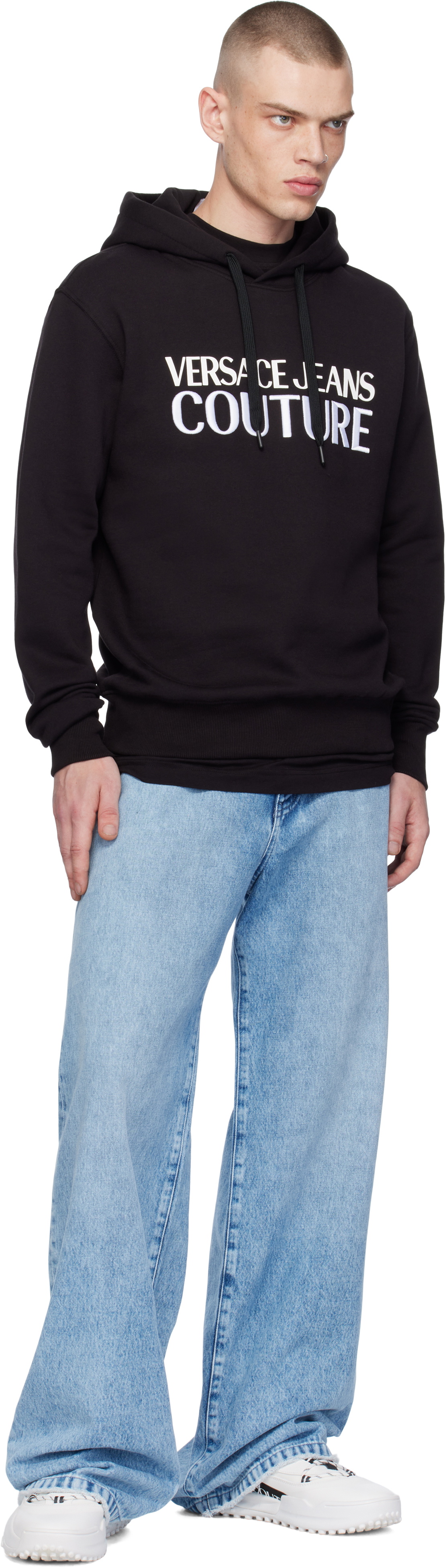 Versace Jeans Couture Black Screen-Printed Hoodie