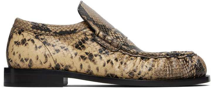 Photo: Dries Van Noten Beige Snake Print Loafers