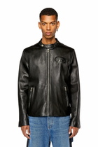 Diesel Leather biker jacket with distressed logo - Leather jackets Mens in Black