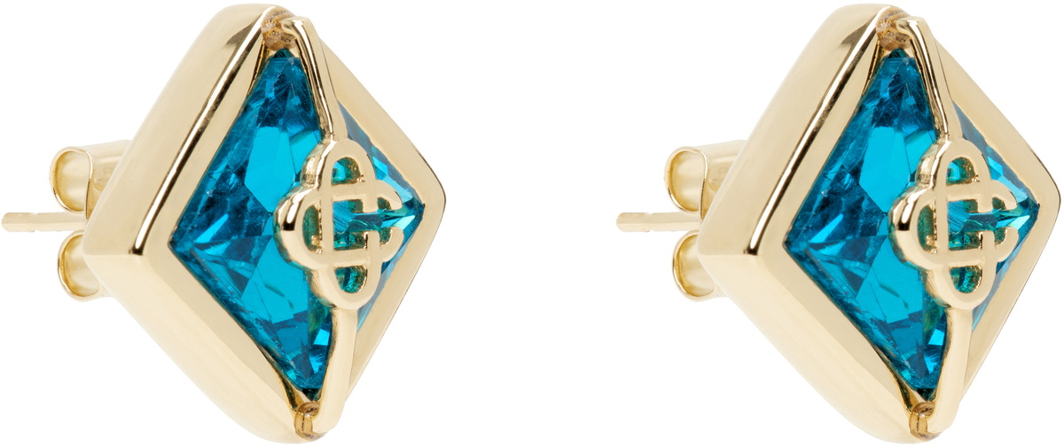 Casablanca Gold & Blue Crystal Monogram Earrings