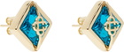 Casablanca Gold & Blue Crystal Monogram Earrings