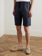 De Petrillo - Slim-Fit Straight-Leg Linen Drawstring Shorts - Blue