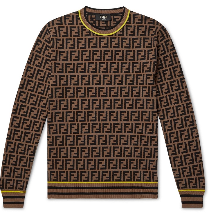 Photo: Fendi - Logo-Intarsia Knitted Sweater - Brown