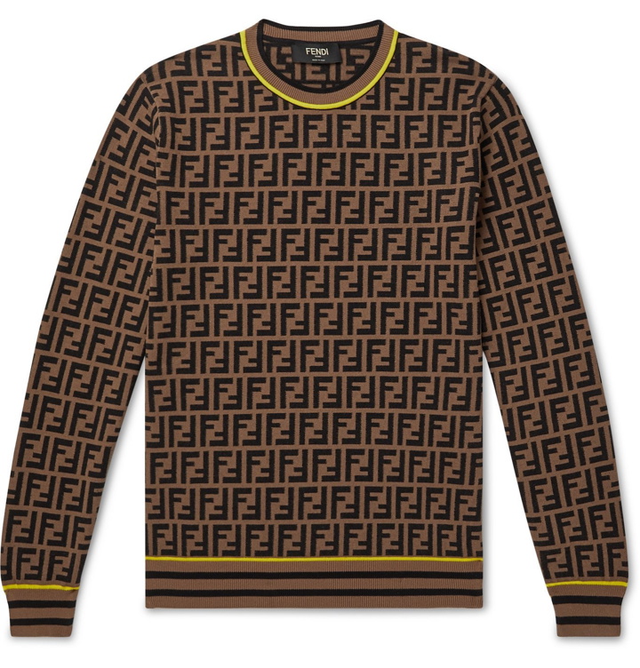 Photo: Fendi - Logo-Intarsia Knitted Sweater - Brown