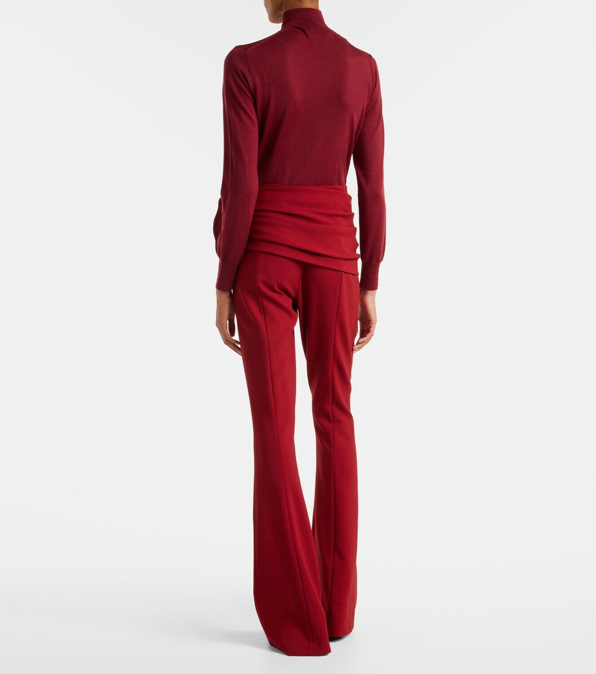 Carolina Herrera Floral-appliqué draped wool-blend flared pants