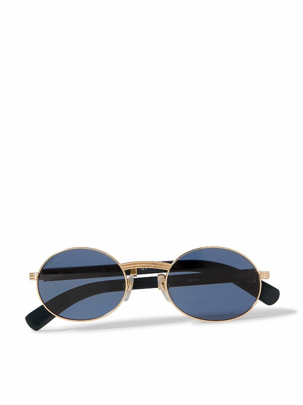 Photo: Cartier Eyewear - Première Round-Frame Gold-Tone and Wood Sunglasses