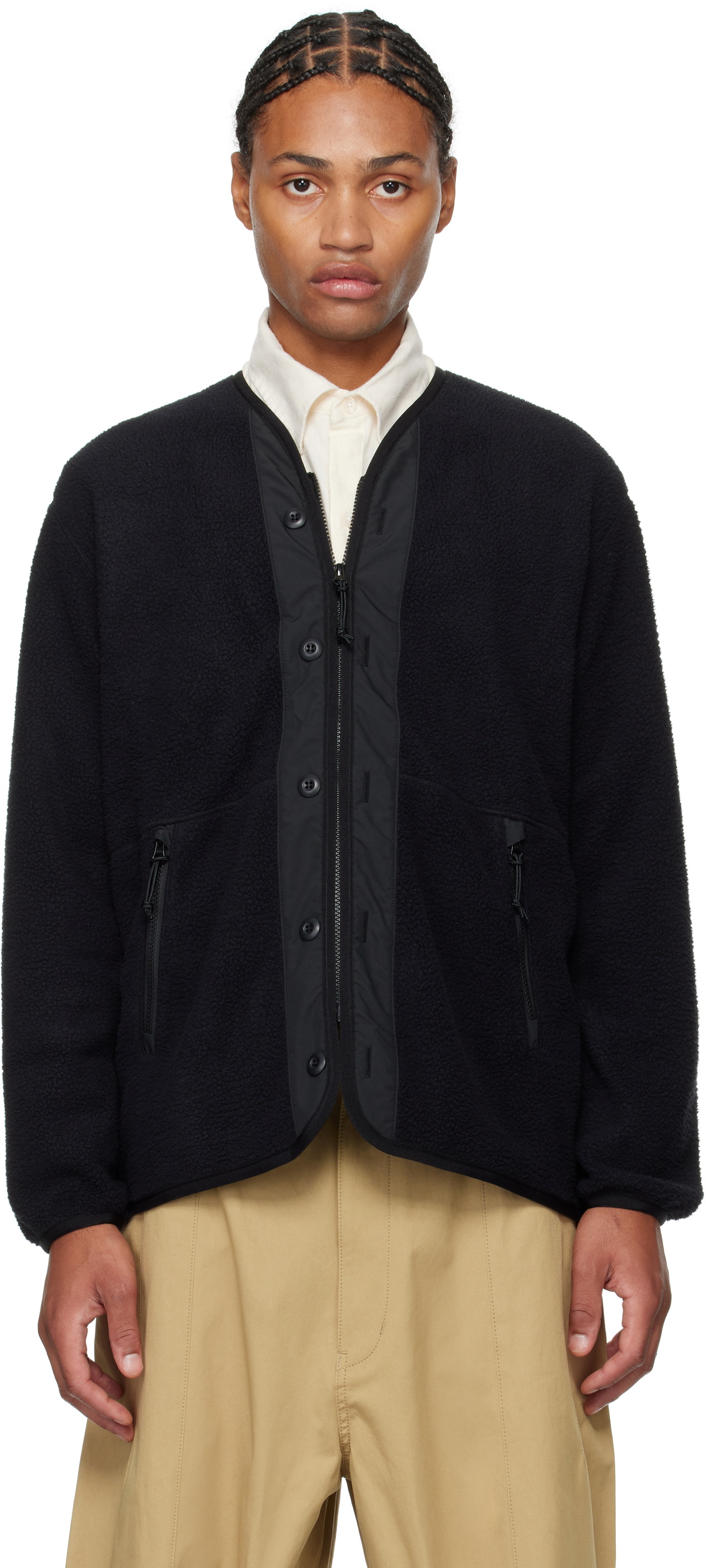 Comme des Garçons Homme Black Boa & Taffeta Cardigan