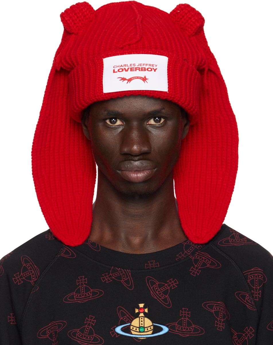 Charles Jeffrey LOVERBOY: SSENSE Exclusive Red Chunky Rabbit Beanie | SSENSE