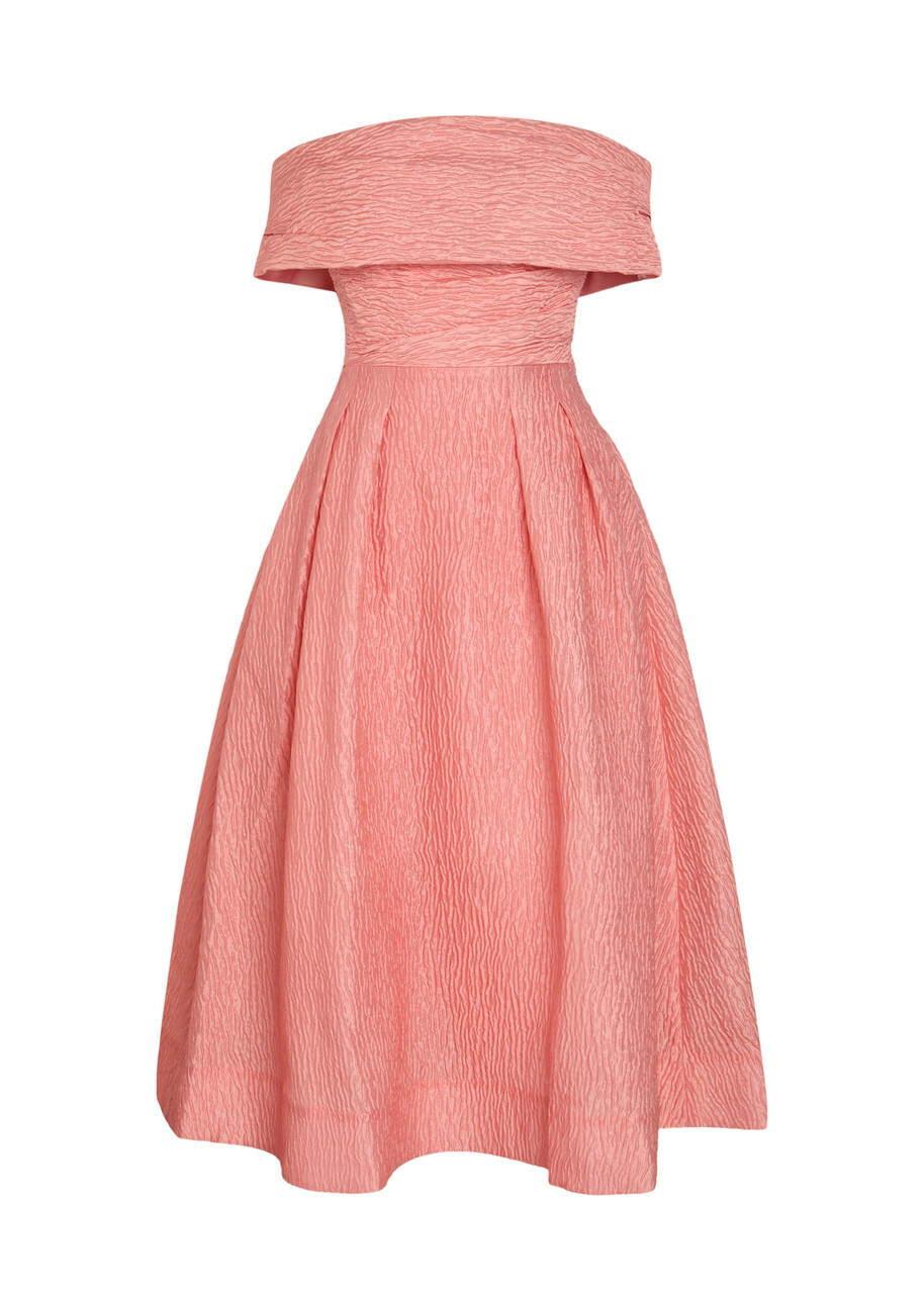 Rebecca Vallance Adalyn Off-the-shoulder Cloqué Midi Dress Peach