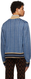 Wales Bonner Blue Jacquard Orchestre Half-Zip Sweatshirt