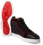 Christian Louboutin - Lou Spikes Orlato Velvet, Raffia and Leather High-Top Sneakers - Blue