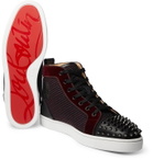 Christian Louboutin - Lou Spikes Orlato Velvet, Raffia and Leather High-Top Sneakers - Blue
