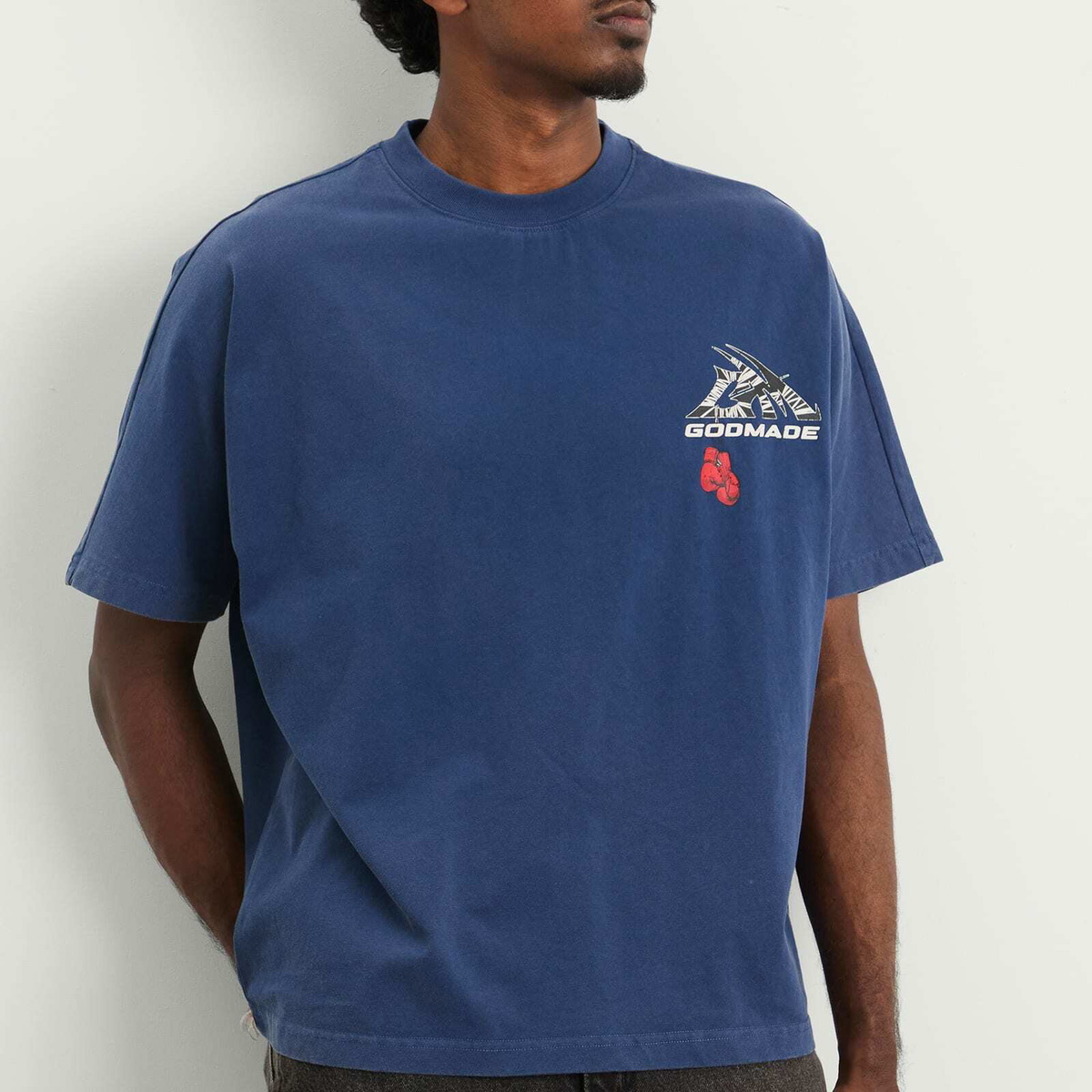God Made Men's GM Logo Wrapped T-Shirt in Washed Blue
