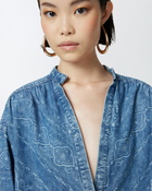 Pinko V Neck Bandana Print Denim Blouse Light Wash