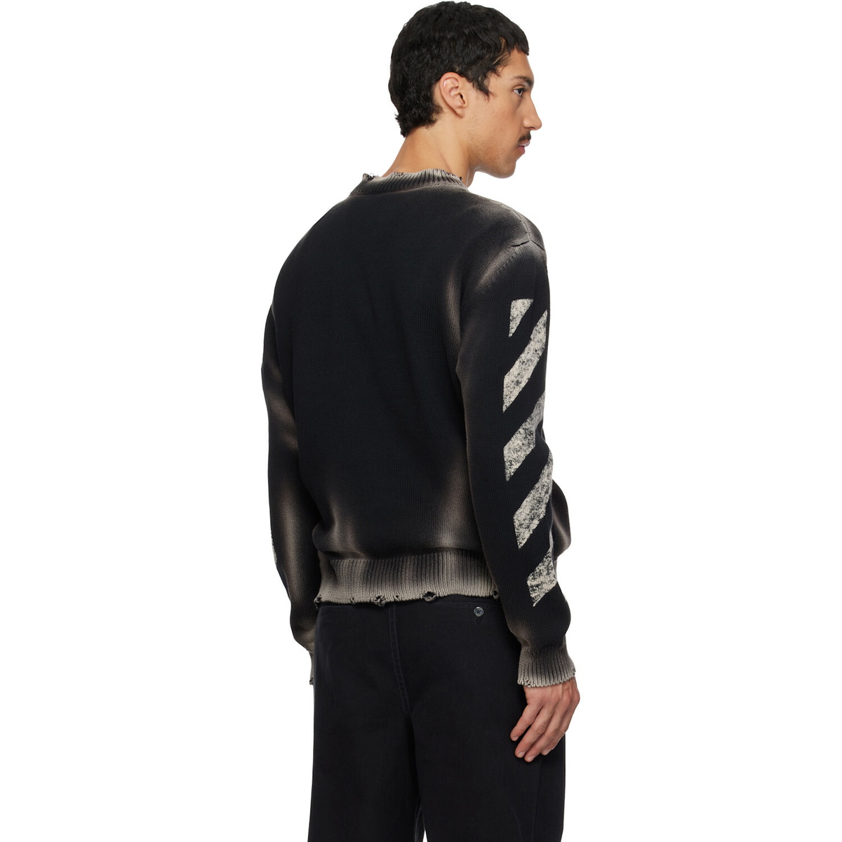 Off-White Black Diagonal Arrow Corrosion Knit Crewneck Sweater
