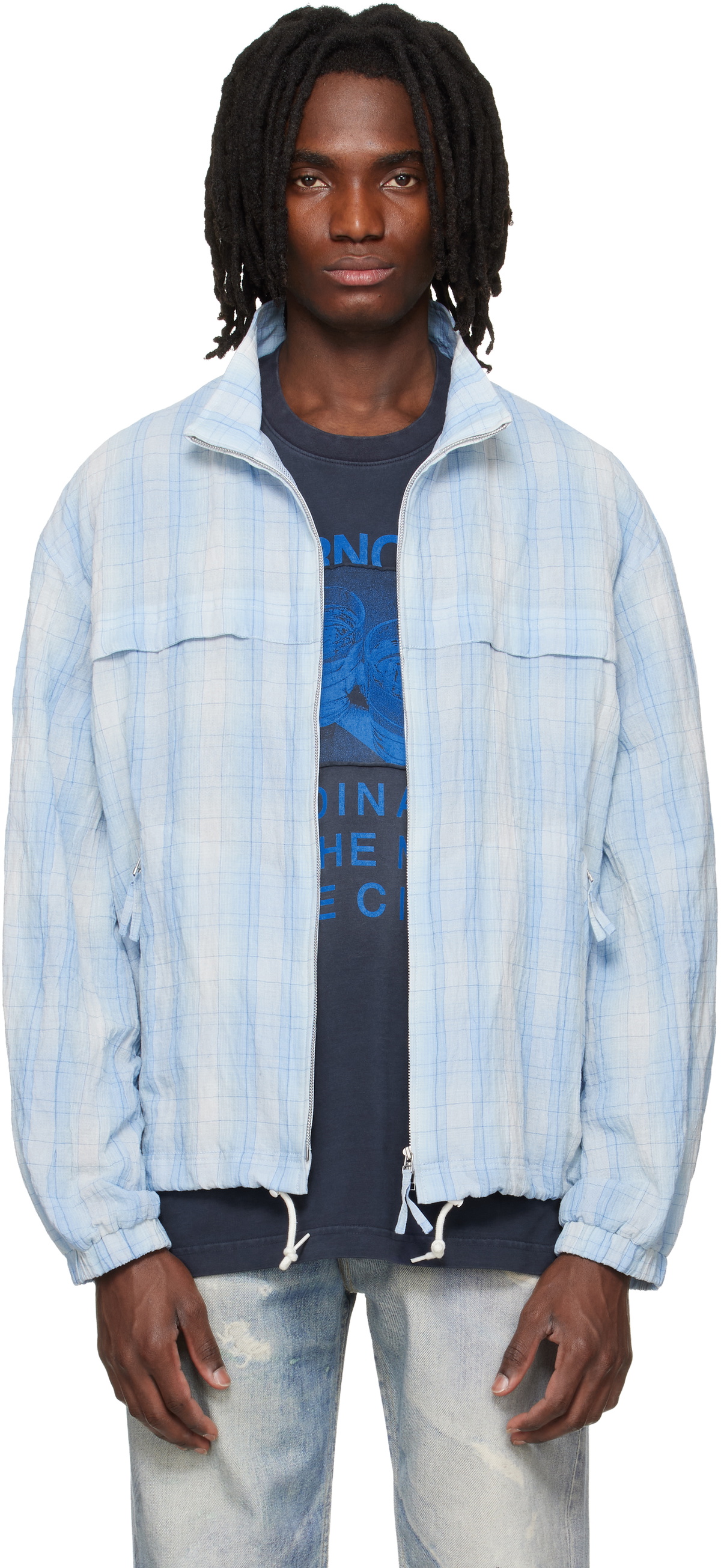 Solid Homme Blue High Neck Check Blouson Jacket