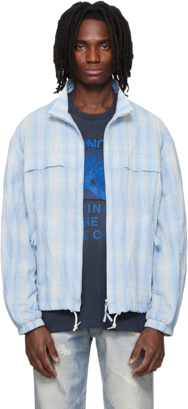 Photo: Solid Homme Blue High Neck Check Blouson Jacket