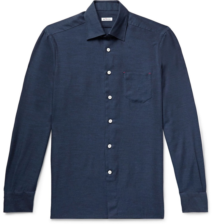 Photo: Kiton - Cotton and Cashmere-Blend Twill Shirt - Blue