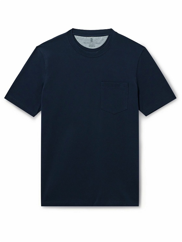 Photo: Brunello Cucinelli - Cotton-Jersey T-Shirt - Blue