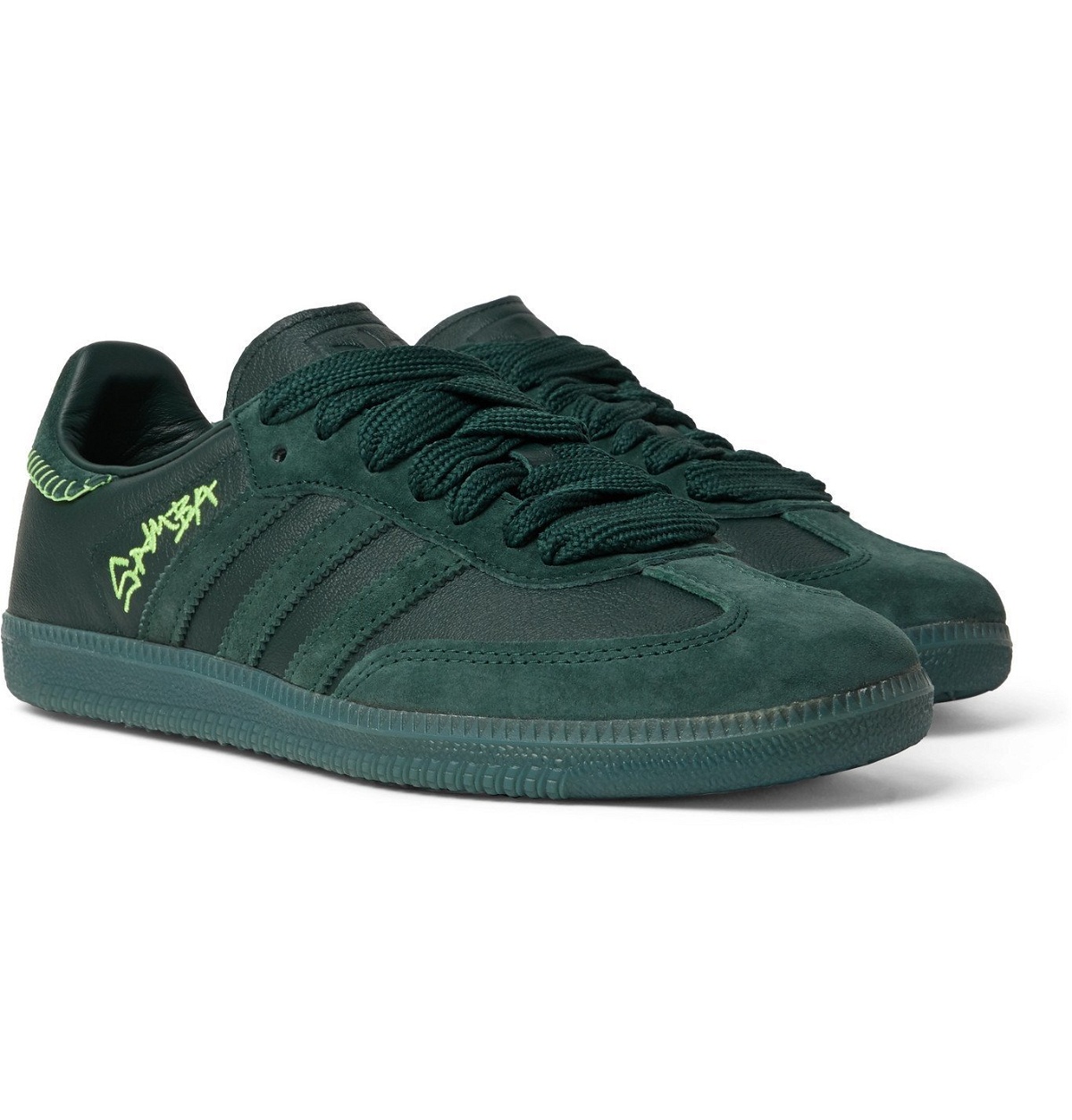 Photo: adidas Consortium - Jonah Hill Samba Embroidered Suede and Leather Sneakers - Green