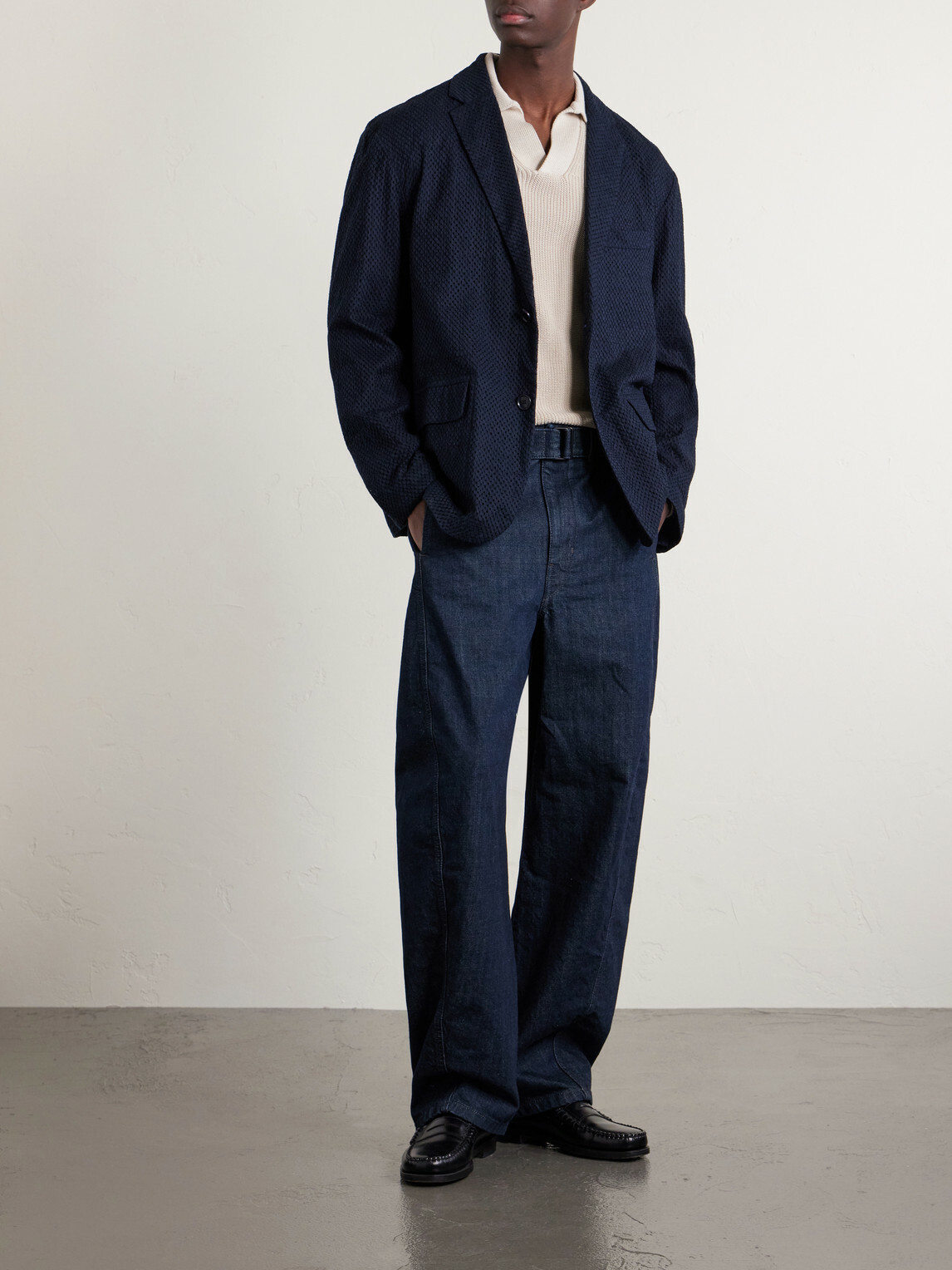 Blue Blue Japan - Textured Cotton Suit Jacket - Blue
