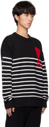AMI Alexandre Mattiussi Black Ami de Cœur Striped Sweater