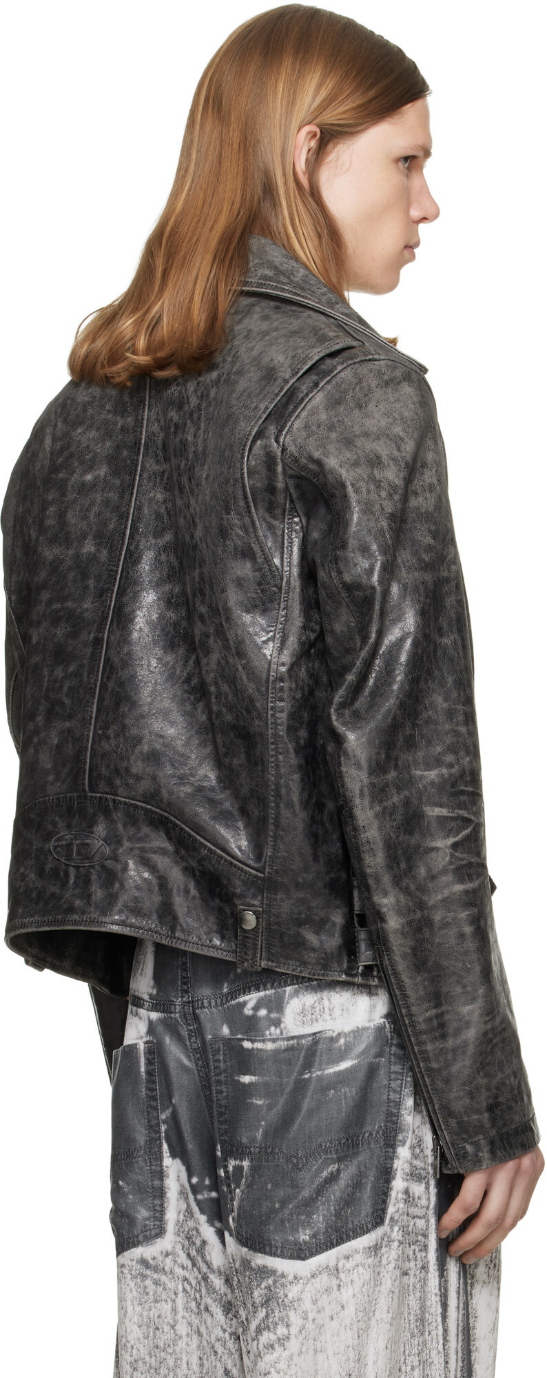 Diesel Gray Treated Leather Biker Jacket